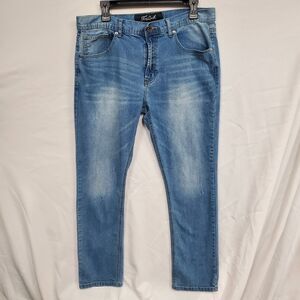 True Luck Jeans Mens 34x32 Blue Cotton Denim Straight Leg Faded Workwear Stretch